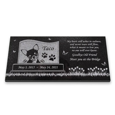Chihuahua Personalized Dog Memorial - Granite Stone Pet Grave Marker - 6x12 - Taco - image2